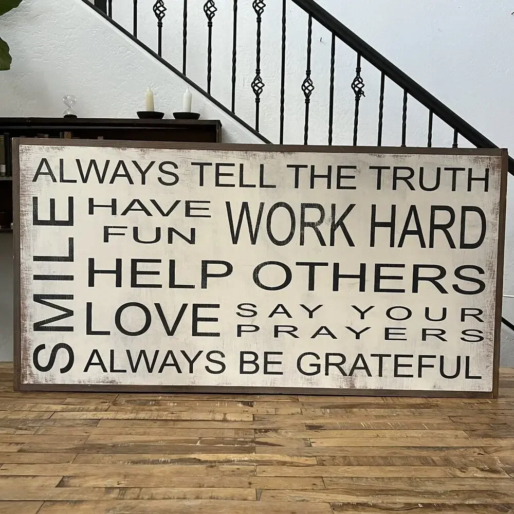 Family Rules & Values Wall Hanging Sign Farmhouse Decor Rustic Black Letters